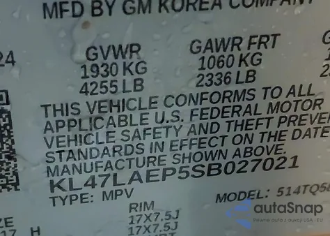2025 Buick Envista Preferred Fwd from USA, damaged, VIN KL47LAEP5SB027021